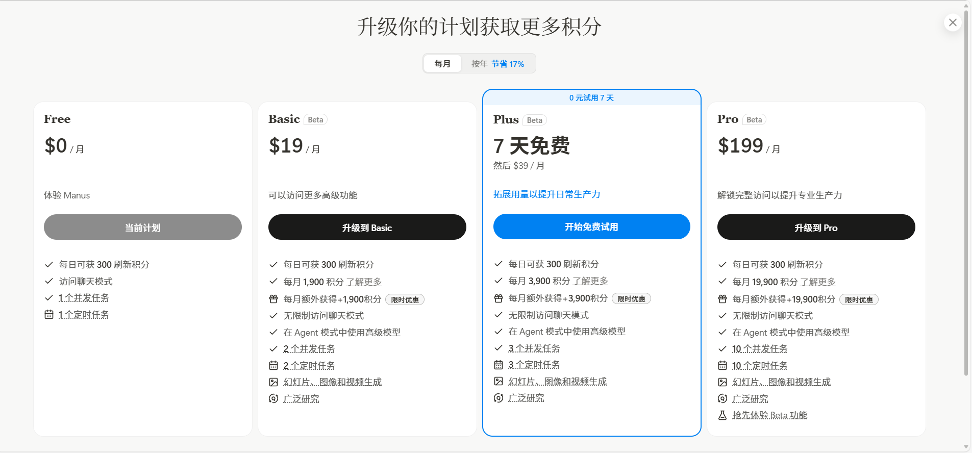 Manus定价